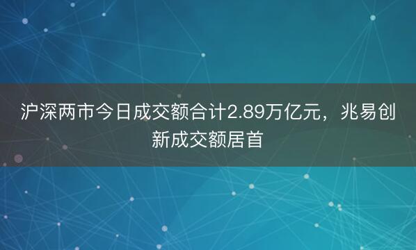 沪深两市今日成交额合计2.89万亿元，兆易创新成交额居首