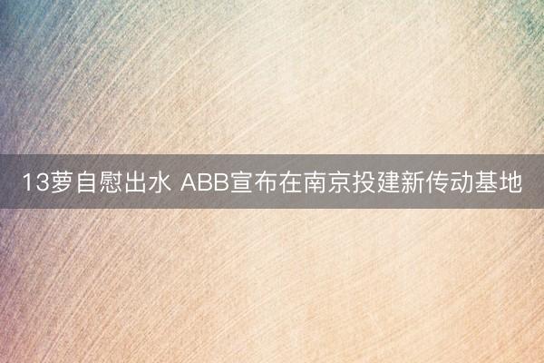 13萝自慰出水 ABB宣布在南京投建新传动基地
