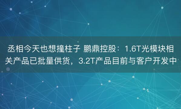 丞相今天也想撞柱子 鹏鼎控股：1.6T光模块相关产品已批量供货，3.2T产品目前与客户开发中