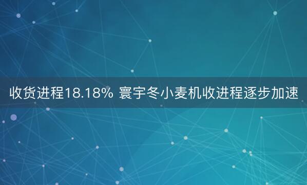 收货进程18.18% 寰宇冬小麦机收进程逐步加速