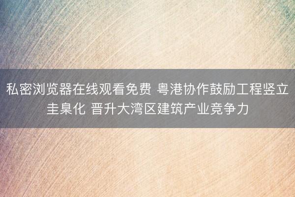 私密浏览器在线观看免费 粤港协作鼓励工程竖立圭臬化 晋升大湾区建筑产业竞争力