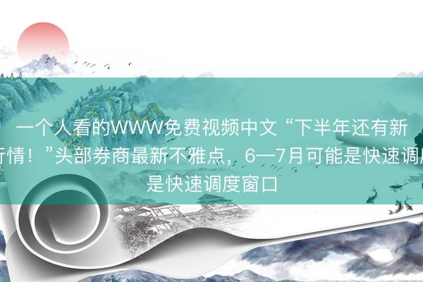 一个人看的WWW免费视频中文 “下半年还有新一轮行情！”头部券商最新不雅点，6—7月可能是快速调度窗口