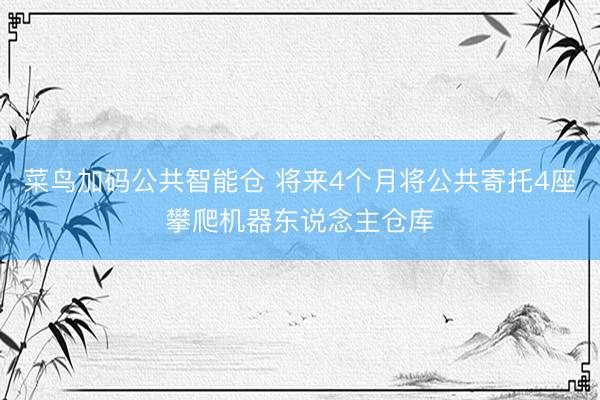 菜鸟加码公共智能仓 将来4个月将公共寄托4座攀爬机器东说念主仓库